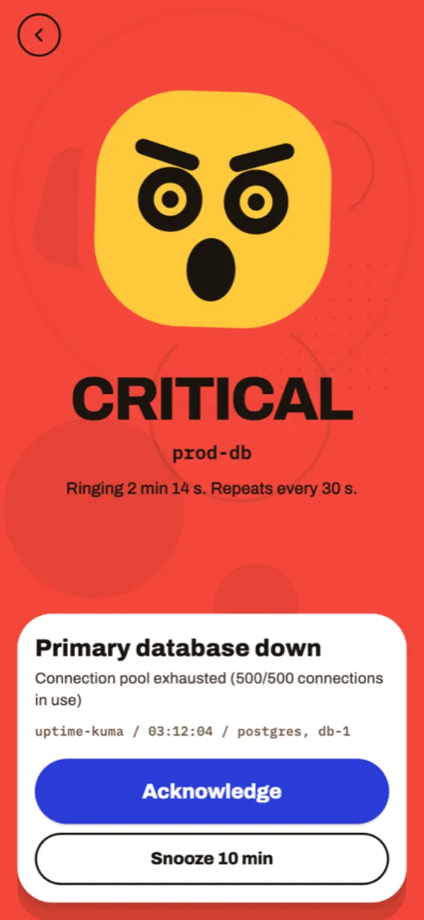 The red critical screen with the Acknowledge button